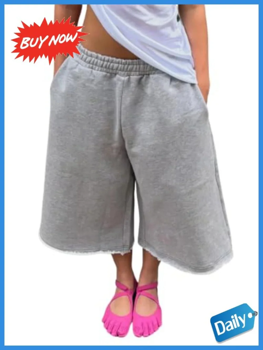 Womens Camo Sweat Shorts Elastic Waist Wide Leg Baggy Cropped Pants